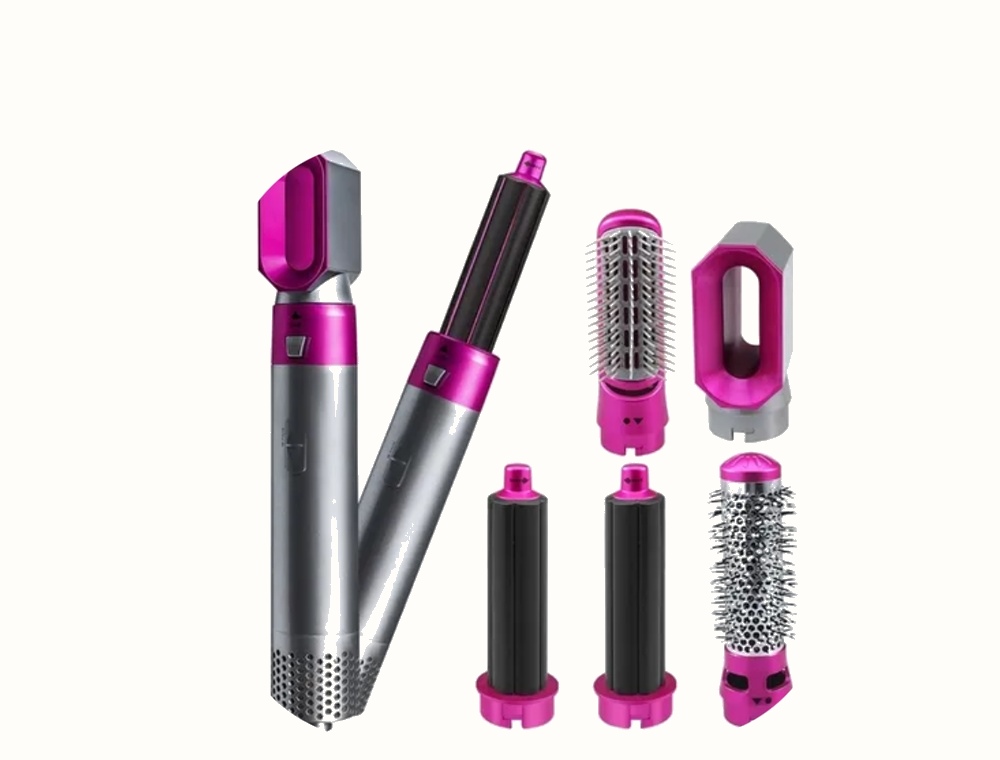BrushUp 5 em 1 completa com escova principal e acessórios pink e prata